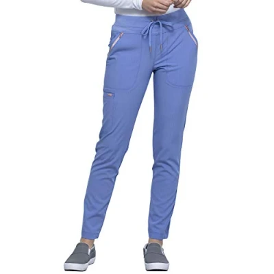 Image of CHEROKEE Statement CK055 Women&#039;s Mid Rise, Straight Leg Drawstring Pants, Ciel Blue, X Small Petite