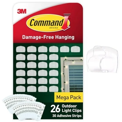 Image of Command Outdoor Decorating Clips Value Pack of 26 Mini Hooks and 30 Small Adhesive Strips Transparent for Hanging Decorations Fairy Lights Outdoors Damage Free