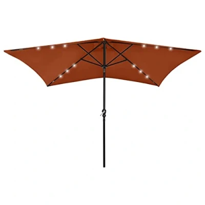 Image of vidaXL Parasol with LEDs and Steel Pole Lawn Garden Outdoor Beach Umbrella Patio Sunshade Sun Protection Shelter Terracotta 2x3 m