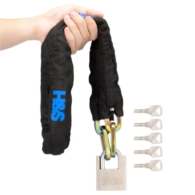 Image of H&amp;S Heavy Duty Motorbike Lock with Padlock Anti Theft Thick 10mm x 1.2m Bike Locks High Security Chain Bicycle Motorcycle and Scratch Proof Nylon Sleeve