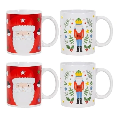 Image of Christmas Mugs Set Of 4 Festive Party Mug Cups Nutcracker Santa Xmas Eve Present Tea Coffee