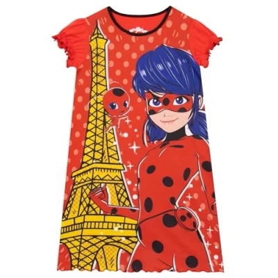 Image of Miraculous Nightdress Polka Dot Girls Tikki Nightie For Red Night Dress With Frill Sleeves Age 6 to 7 Years