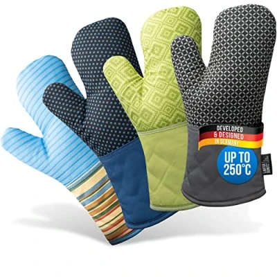 Image of LauterSchutz® Pair of oven gloves with silicone coating for best grip and heat resistance (Contact heat: 250C) (Grey)