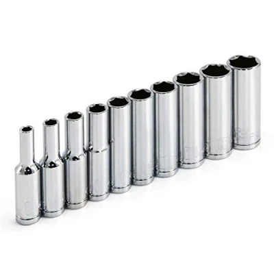 Image of Powerbuilt 640538 1/4 Inch Drive Metric Deep Socket Set, 10 Piece