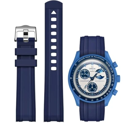 Image of REBANDACE strap for Omega x Swatch Moonswatch Watch 20mm,Soft Replacement Rubber Speedmaster,Curved No Gap Men Women (Navy)
