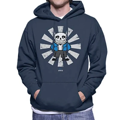 Image of Cloud City 7 Sans Retro Japanese Undertale Men&#039;s Hooded Sweatshirt Navy Blue