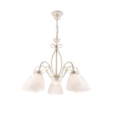 Image of Adelle Multi Arm Pendant Ceiling Light With Glass Shades, White, 5x E27