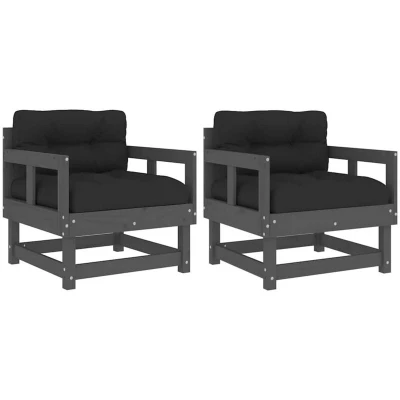 Image of vidaXL Garden Chairs with Cushions 2 pcs Grey Solid Wood Pine