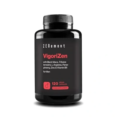 Image of VigoriZen with Black Maca, Tribulus terrestris, L Arginine, Ginseng, Zinc and Vitamin B6 Formula for Male Vitality 120 Vegan Capsules Zenement