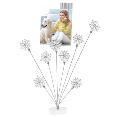 Image of Sutowe Snowflake Photo Holder with 8 Clips Tabletop Memo Clip Stand Tree Postcard Gift Card Display Name Place Flexible Picture for Note Wedding Table Number