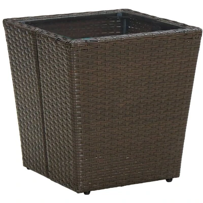 Image of vidaXL Tea Table Brown 41.5x41.5x44 cm Poly Rattan and Tempered Glass