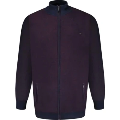 Image of KAM Mens Full Zip Through Two Tone Knitwear Blue 7XL