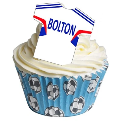 Image of 12 Edible T Shirt Decorations Great for Bolton Fans Perfectly pre Cut Wafer just pop Them Out The Packaging and top on Your Cake Pack of by CDA Products Ltd