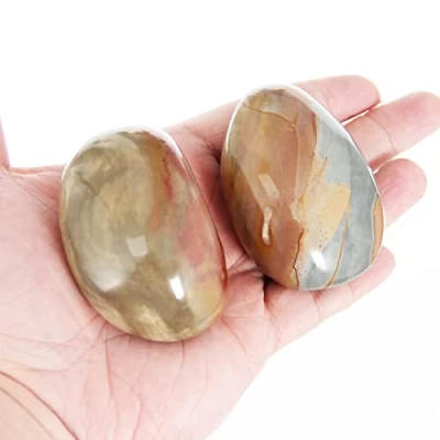 Image of Orientrea Ocean Jasper Palm Stone 2 Pcs Pocket Energy Stone, Smooth Healing Crystal Worry (Ocean Jasper)