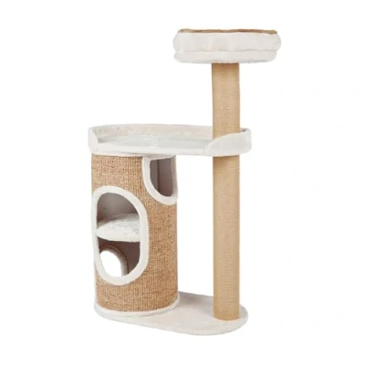 Image of TRIXIE Falco 2 Story Cat Condo with Scratching Post, Two Platforms, Light Gray/Light Brown (44416), 117 cm