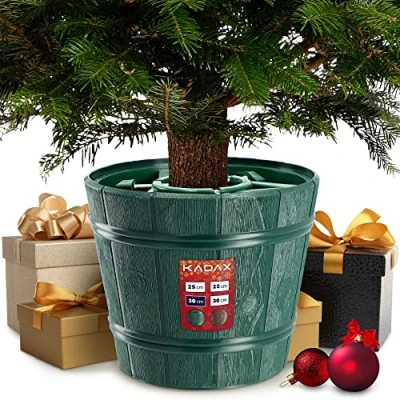 Image of KADAX Christmas Tree Stand, Plastic Holder for Holiday Tree, Sturdy Base with Water Reservoir Real Xmas Decorative Stand (29.5 cm, Green)