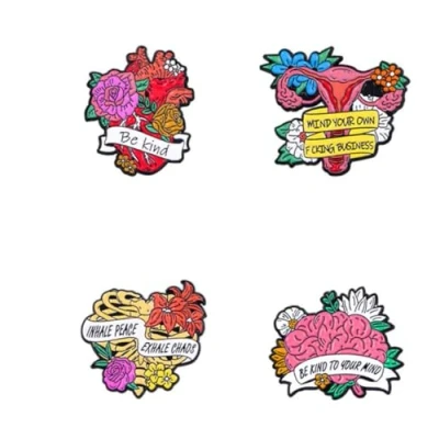 Image of Organs Floral Enamel Pins Uterus Brain Heart Lung Lapel Badge Punk Brooch Pin Cute Aesthetic Organ Brooches Medical for Hat Bag