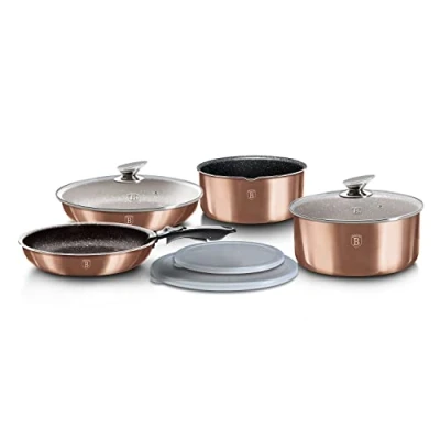 Image of Berlinger Haus Metallic Line Rose Gold Edition 9 Pieces Cookware Set, BH/6147 Stainless Steel 18/8