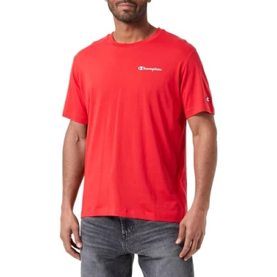 Image of Champion Icons Crewneck Small LOGO Basic Tshirt, Men&#039;s, Size: Medium, Red