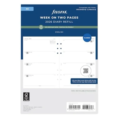 Image of Filofax A5 week on two pages English Recycled paper 2026 diary 26 68522R