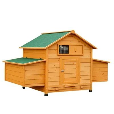 Image of PawHut Wooden Chicken Coop, Poultry Cage with Nesting Boxes, Tray, Yellow