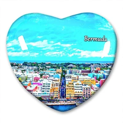 Image of Bermuda Fridge Magnet Refrigerator Stickers Collection Decorative Travel Souvenir Heart Shaped Crystal Glass