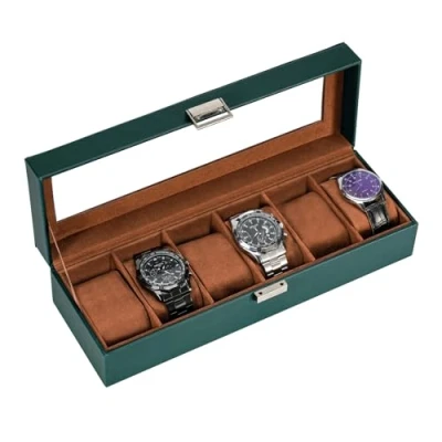 Image of ProCase Watch Box for Men, 6 Slot Display Case Mens Organizer, Cases Men Storage, Father&#039;s Day Gift Holder Organizer with Glass Lid 6Slot, MidnightGreen