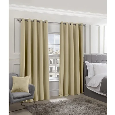 Image of Emma Barclay Cali Eyelet Woven Thermal Blackout Curtains in Beige Width 66 x Drop 90&quot; (168 228cm)