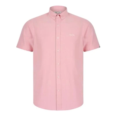 Image of Tokyo Laundry Tiberius Short Sleeve Oxford Cotton Shirt in Pink S