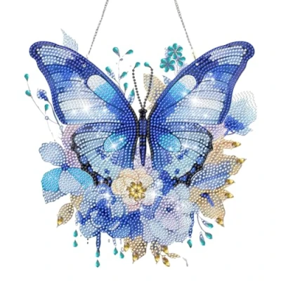 Image of Fiorky Acrylic Diamond Art Hanging Pendant Gorgeous Butterfly Single Sided Painting 5D DIY Dots for Home Wall Decor