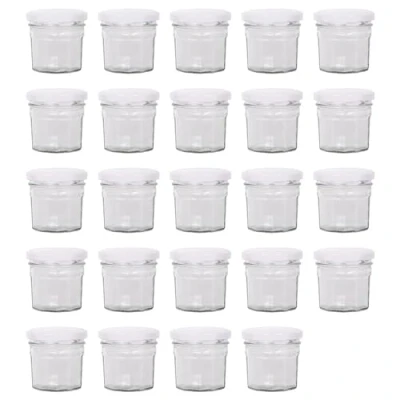 Image of Argon Tableware Glass Jam Jars with Airtight White Lids 90ml Pack of 24 Empty Screw Top Kitchen Storage Jar for Food, Honey, Spice, Pickling, Preserving, Candle Making