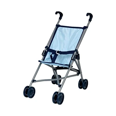 Image of DOLLSWORLD from Peterkin Blue Doll&#039;s stroller Foldable with easy grip handles, suitable for Dolls up to 56cm &amp; Accessories Ages 3+