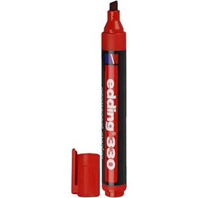 Image of edding 330 permanent marker red 10 pens chisel tip 1 5 mm waterproof, quick drying, smear proof for cardboard, plastic, glass, wood, metal and fabric