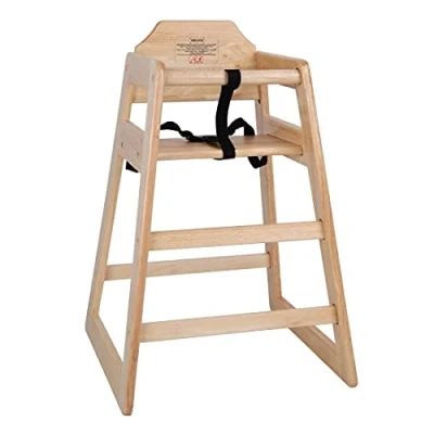 Image of Bolero Wooden High Chair Natural Finish Wood Design with Armrest &amp; Foot Rest, Adjustable Waist Harness Best for Dining in Cafes, Restaurants, Home