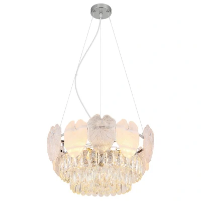 Image of Benjamin Pendant Ceiling Light Chrome K5 Crystals Satined 8x E14