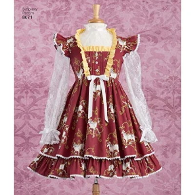 Image of Simplicity Women’s Lolita Costume Dresses Sewing Pattern, Paper, White, 4/6/8/10/12