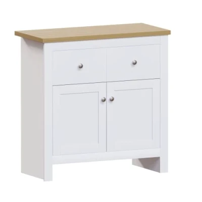 Image of Vida Designs Arlington Sideboard, Buffet Table, Cupboard Cabinet Engineered Wood (White &amp; Oak, 2 Drawer Door)