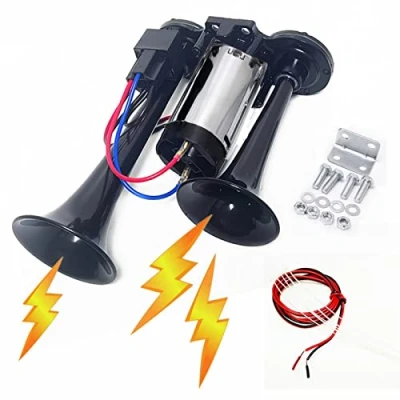 Image of YIYIDA truck Horn Air 170db Car Double tube black Electric Speaker 12V Boat Waterproof High and Low Tone Trumpets Alarm for ship Moto yacht etc
