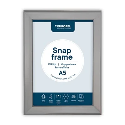 Image of EUROPEL Snap Frame A5, 20 mm Aluminium Anodised Construction &amp; Anti Glare Cover Clip Poster Holders for Retail Advertising Displays Notice Sign Board Walls