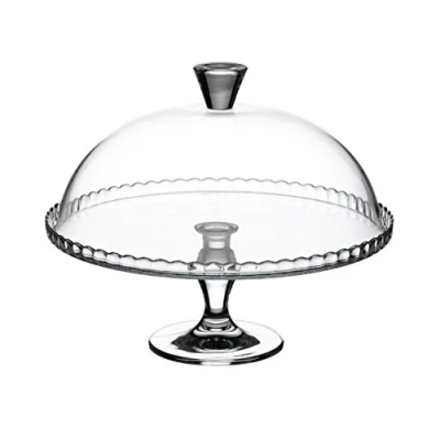 Image of Cake Stand Glass Cupcake Muffin Display Serving Plate Dome lid Tier Platter Tea Food Party Tray Plastic Slate Afternoon Wooden Board