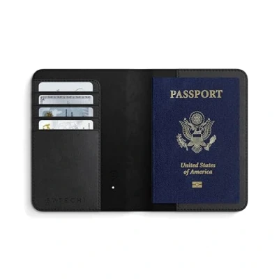 Image of Satechi Passport Holder for Travel with Find My, Cover 4 Card Holder, Wireless Charging, and RFID protection Essential Vegan Leather