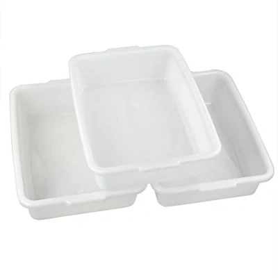 Image of Ucake 11L Commercial Tote Bus Box, Plastic White Rectangle Wash Dish Basin, 3 Pack