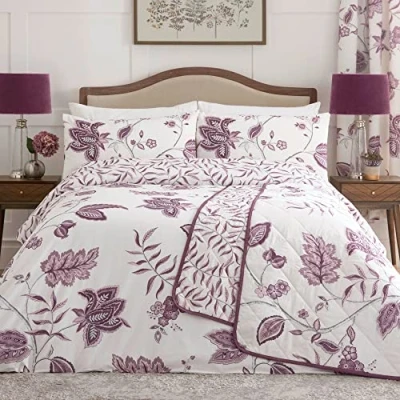 Image of Dreams &amp; Drapes Purple Floral Duvet Cover Sets Double Bedding Size (200 x 200cm) Plum Damask White Traditional/Vintage in Dark