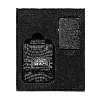 Image of Zippo Black Tactical Pouch and Crackle Windproof Lighter Gift Set