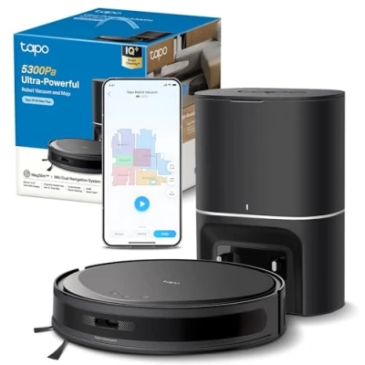 Image of Tapo RV20 Max Plus 5300Pa Suction Robot Vacuum Cleaner With Mop, Ultra Slim Design, Faster Mapping MagSlim &amp; LiDAR Navigation Vacuum, Auto Empty Dock, Voice/Remote Control Robotic Vacuums