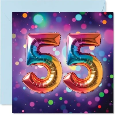 Image of 55th Birthday Cards for Women Men Rainbow Foil Balloon Happy Card 55 Year Old Woman Man Wife Son Sister Daughter, 145mm Bday Greeting