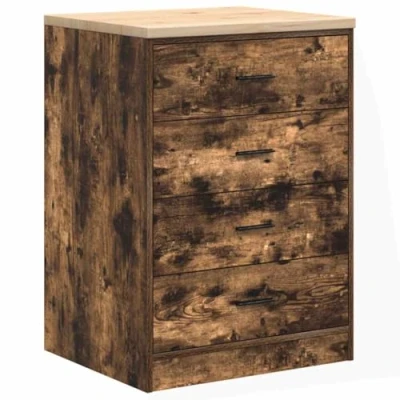 Image of vidaXL Garage Storage Cabinet Smoked Oak and Solid Wood Pine Tool Organizer with Drawers, 60x51x85 cm, Versatile for Workshops, Garages, Utility Rooms