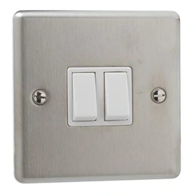 Image of 2 x Brushed Chrome Double Light Switch Gang Way Wall On Off 10amp