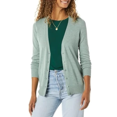 Image of Amazon Essentials Women&#039;s Lightweight V Neck Cardigan Jumper (Available in Plus Size), Sage Green Heather, S