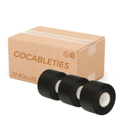 Image of Gocableties Black Wide Electrical Tape, 50mm x 33m, 2&quot; Strong Self Adhesive PVC Insulation Tape for Insulating, Repairing and Protecting Wires, 20 Rolls